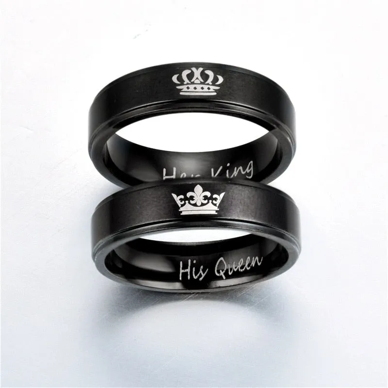 Hot Sale 1Pcs 3 Colors Titanium His Queen Her King DIY Engraved Couple Ring Romantic Engagement Wedding Rings for Lover Jewelry