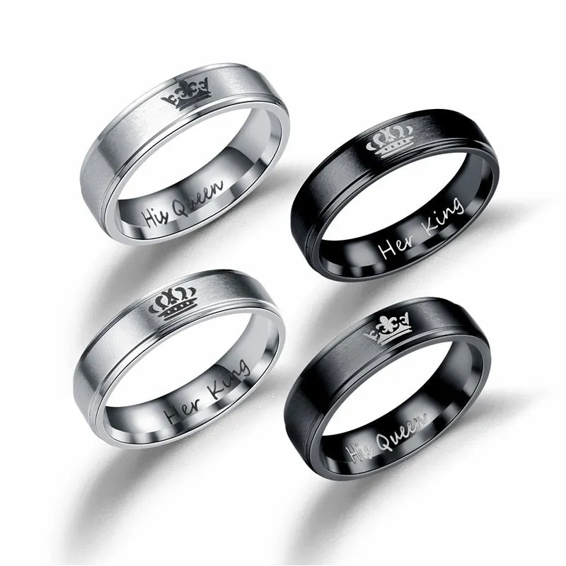 Hot Sale 1Pcs 3 Colors Titanium His Queen Her King DIY Engraved Couple Ring Romantic Engagement Wedding Rings for Lover Jewelry