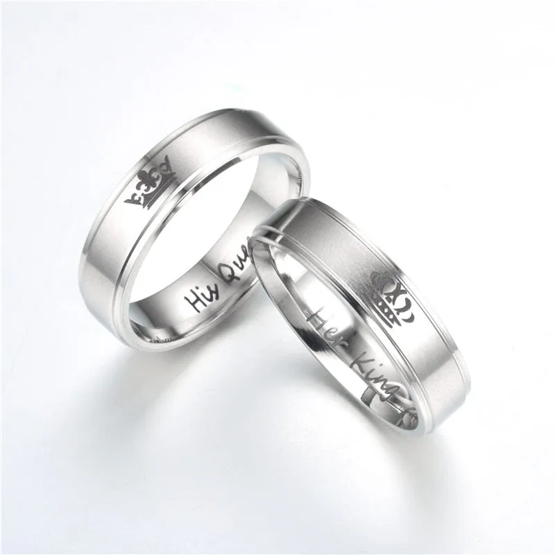 Hot Sale 1Pcs 3 Colors Titanium His Queen Her King DIY Engraved Couple Ring Romantic Engagement Wedding Rings for Lover Jewelry