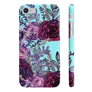 Light Blue Slim iPhone/ Samsung Galaxy Floral Purple Rose Phone Case, Made in UK
