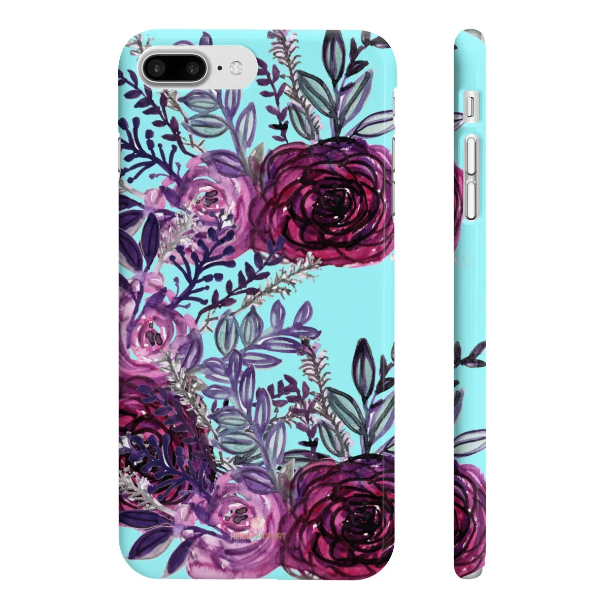 Light Blue Slim iPhone/ Samsung Galaxy Floral Purple Rose Phone Case, Made in UK