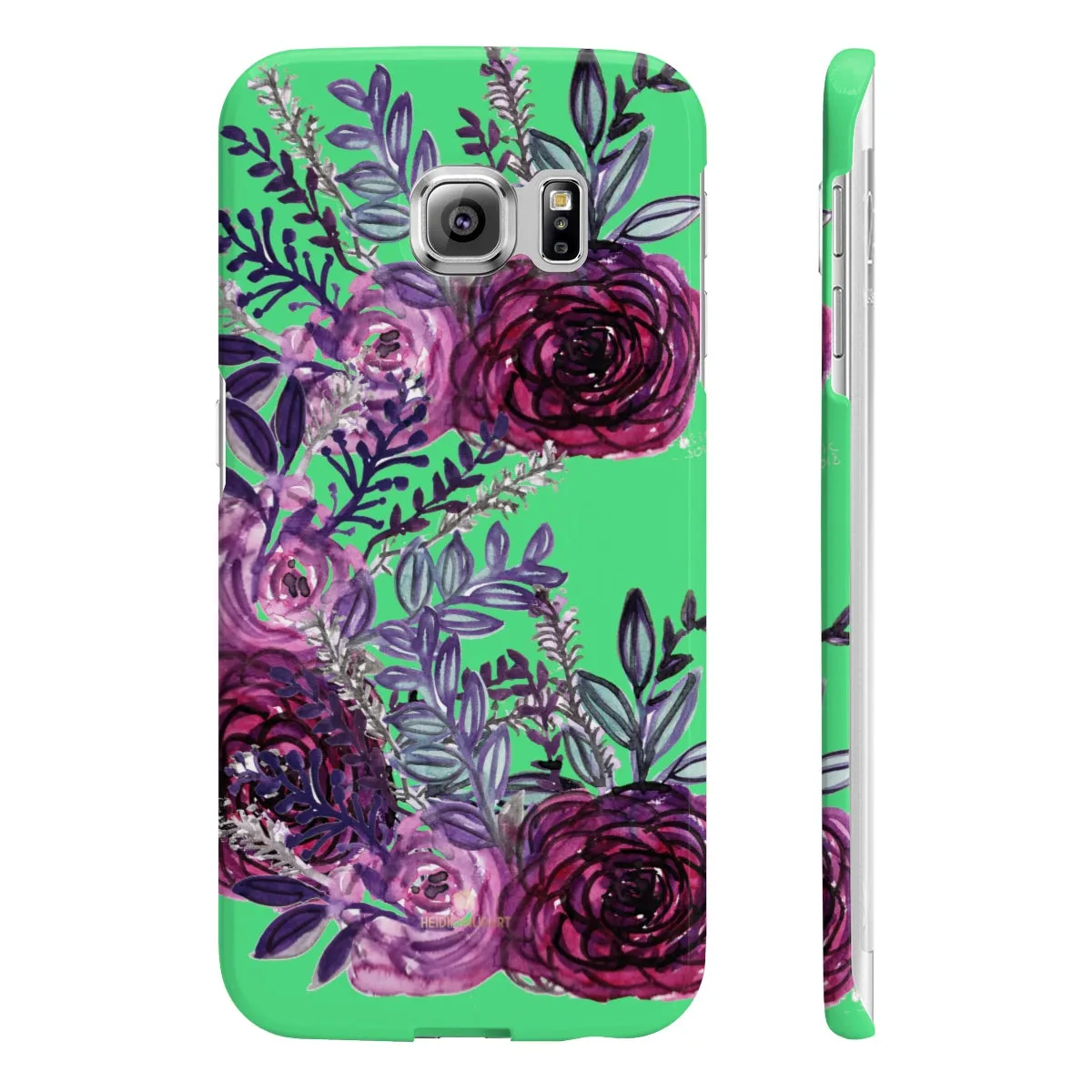 Lime Green Slim iPhone/ Samsung Galaxy Floral Purple Rose Phone Case, Made in UK