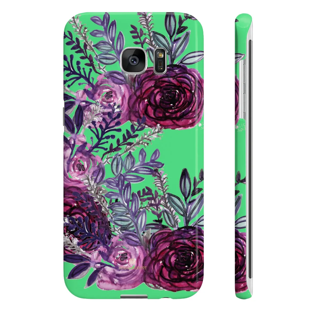 Lime Green Slim iPhone/ Samsung Galaxy Floral Purple Rose Phone Case, Made in UK
