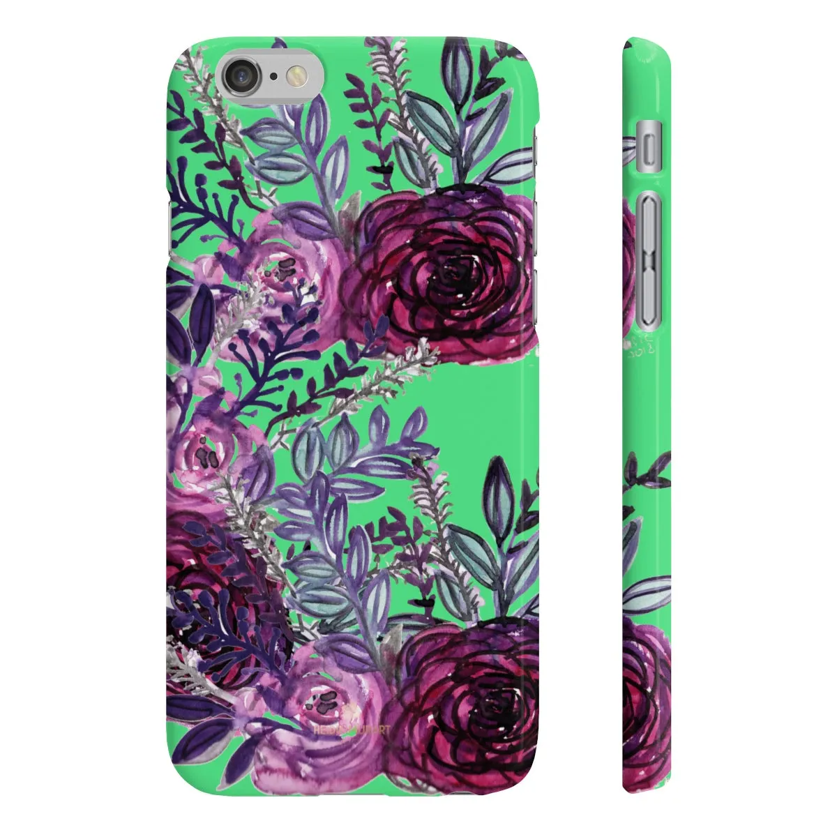 Lime Green Slim iPhone/ Samsung Galaxy Floral Purple Rose Phone Case, Made in UK