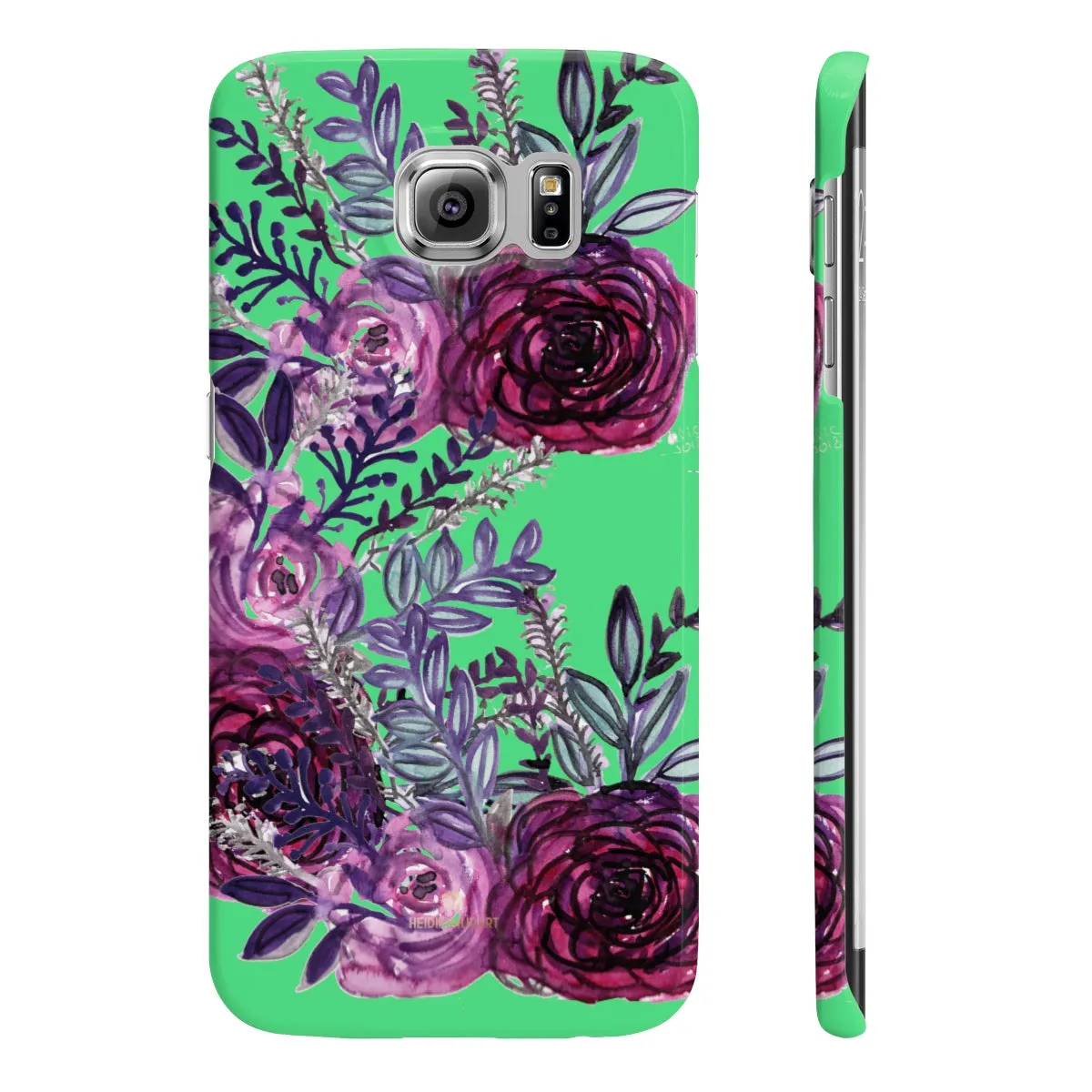 Lime Green Slim iPhone/ Samsung Galaxy Floral Purple Rose Phone Case, Made in UK