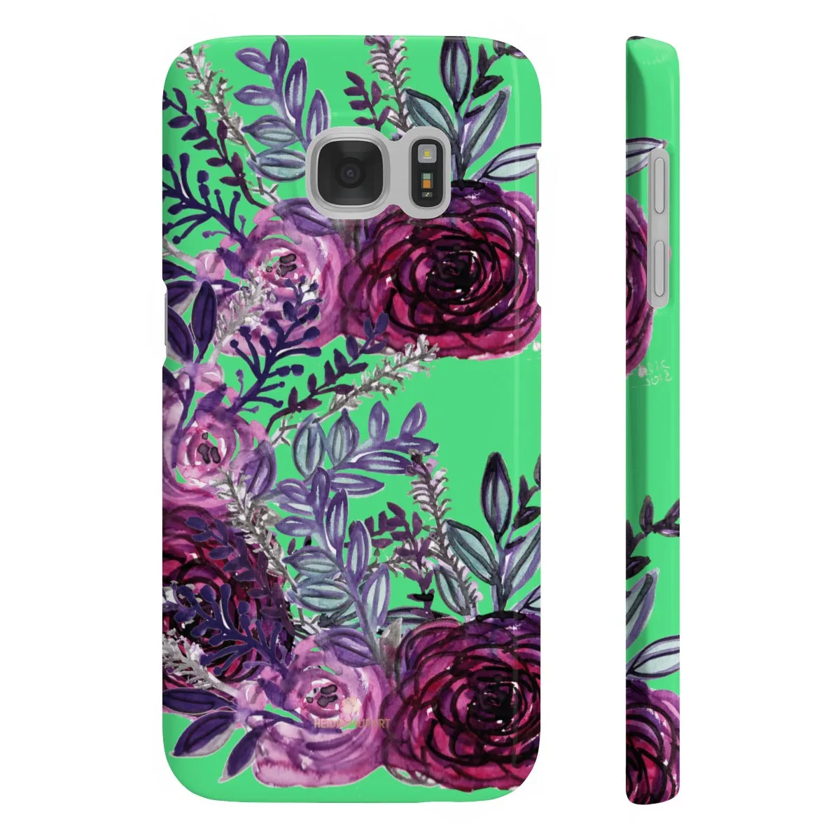 Lime Green Slim iPhone/ Samsung Galaxy Floral Purple Rose Phone Case, Made in UK