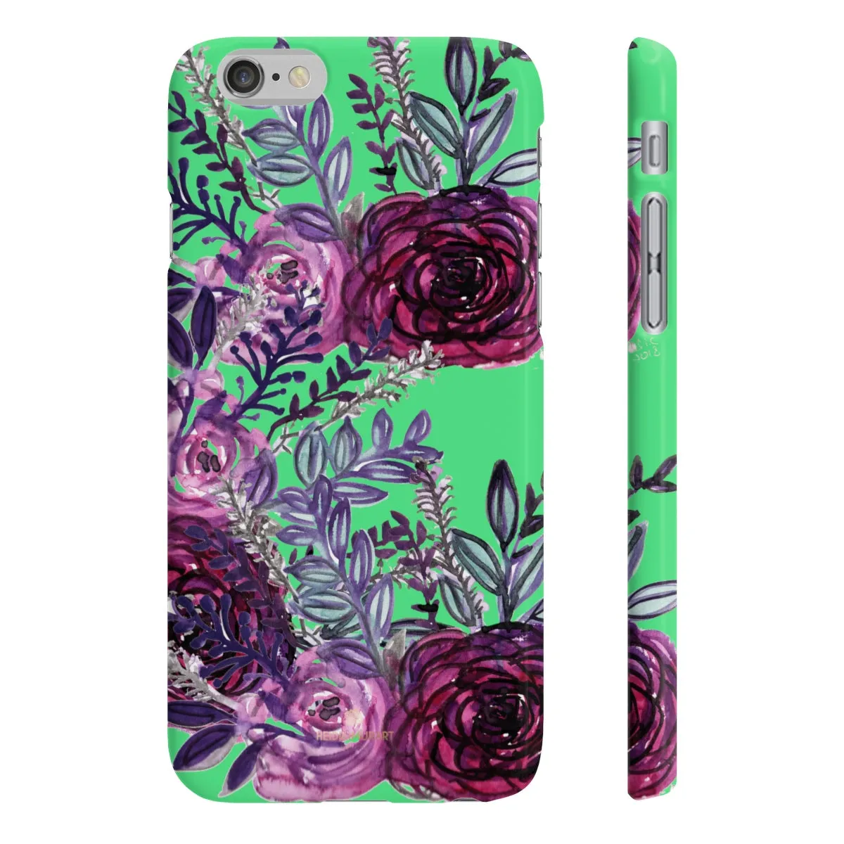 Lime Green Slim iPhone/ Samsung Galaxy Floral Purple Rose Phone Case, Made in UK