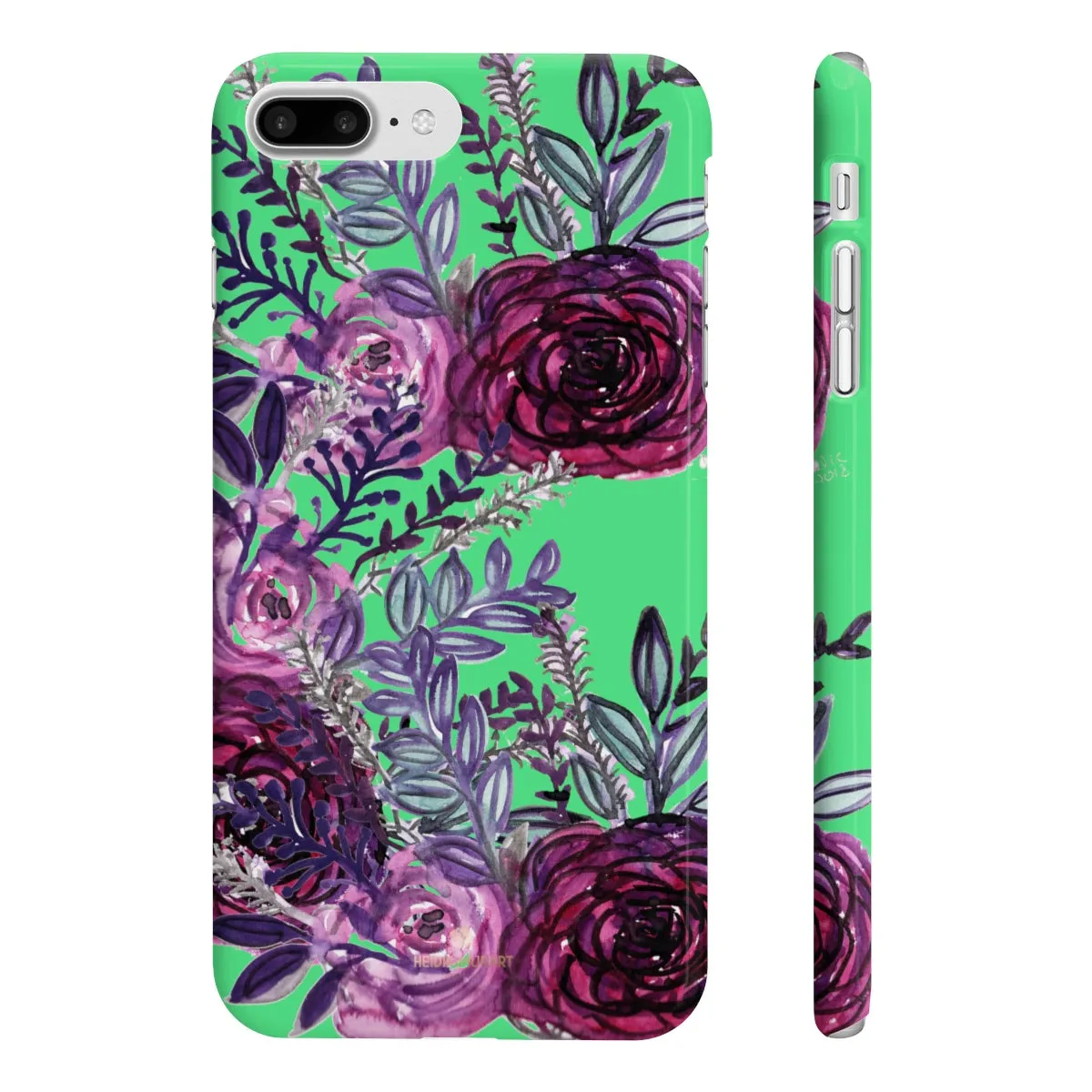 Lime Green Slim iPhone/ Samsung Galaxy Floral Purple Rose Phone Case, Made in UK