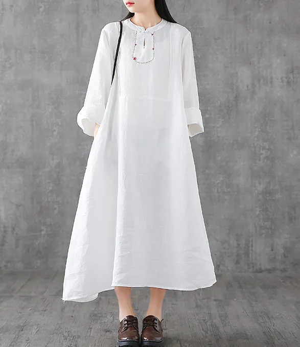 Long Sleeve Summer Spring Cotton Linen Women loose Dresses DZA2062