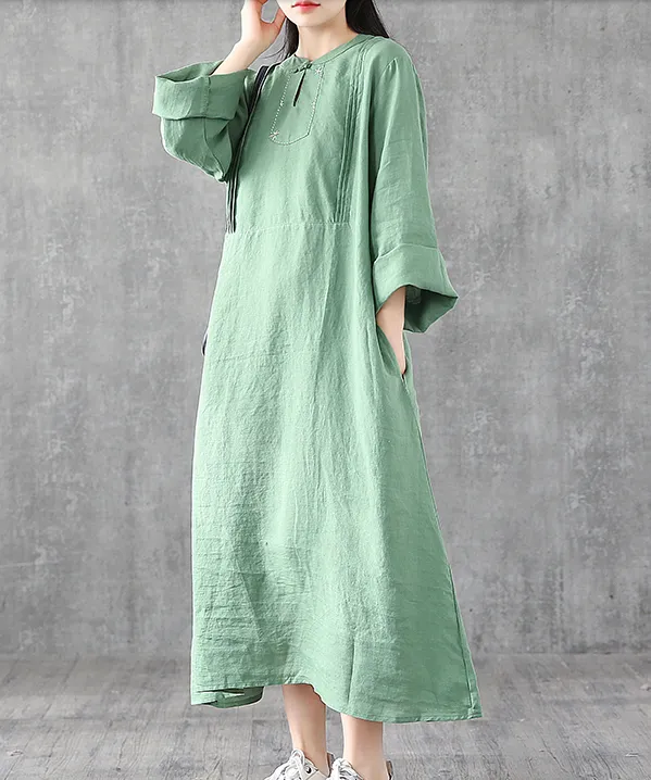 Long Sleeve Summer Spring Cotton Linen Women loose Dresses DZA2062