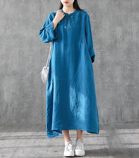 Long Sleeve Summer Spring Cotton Linen Women loose Dresses DZA2062
