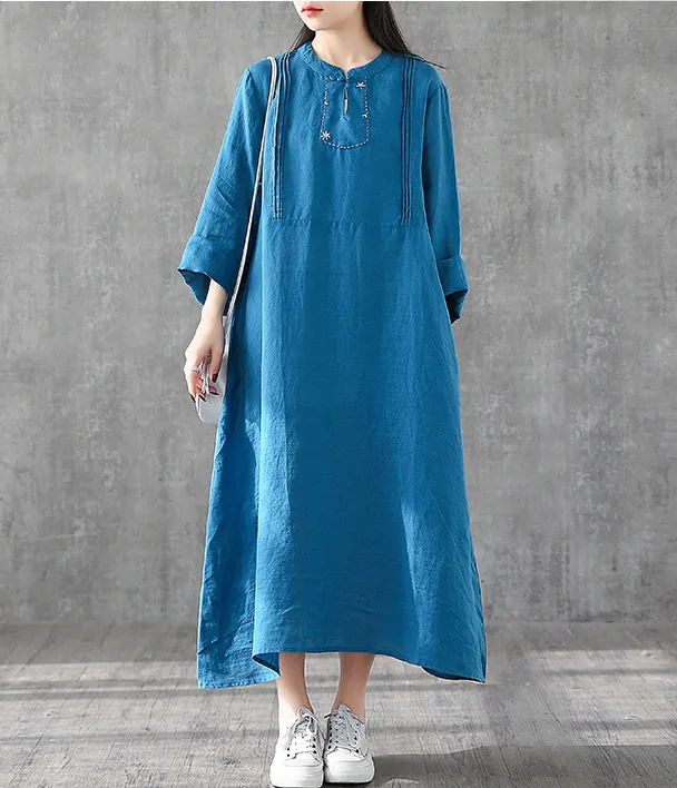Long Sleeve Summer Spring Cotton Linen Women loose Dresses DZA2062