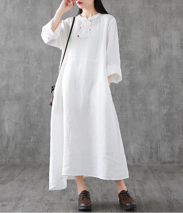 Long Sleeve Summer Spring Cotton Linen Women loose Dresses DZA2062