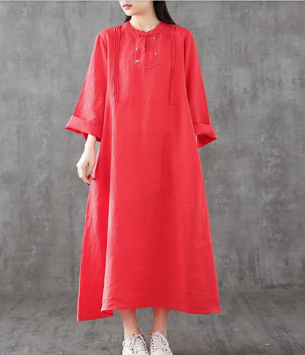 Long Sleeve Summer Spring Cotton Linen Women loose Dresses DZA2062