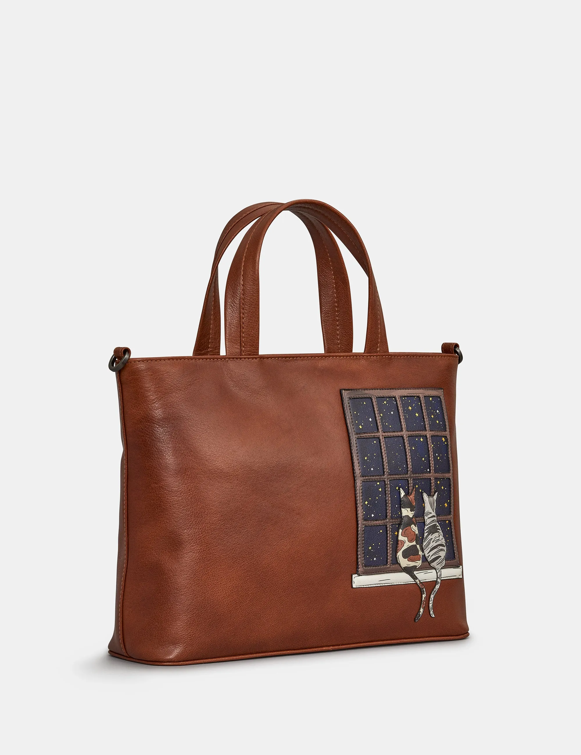 Midnight Cats Brown Leather Multiway Grab Bag