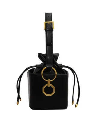 Mini Box Bucket Bags Women Pu Leather Drawstring Top Adjustable Handle Square
