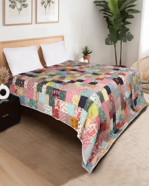 Patchwork Handblocked Printed Hand Kantha Double Bed Dohar/Bed Cover