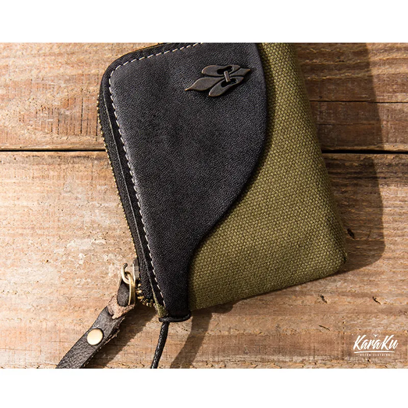 Retro Leather & Canvas Card Case
