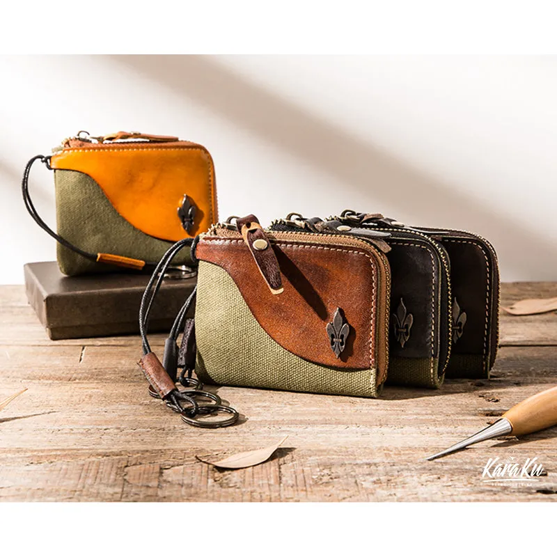 Retro Leather & Canvas Card Case