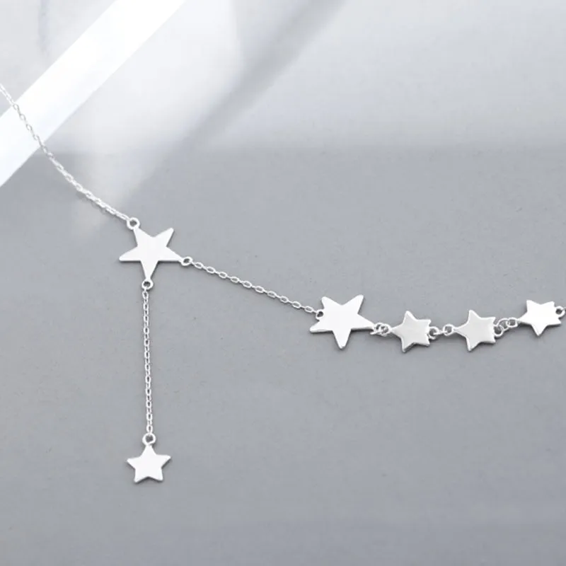 Simple Stars Pendant Tassel Chain Necklace for Women in 925 Sterling Silver