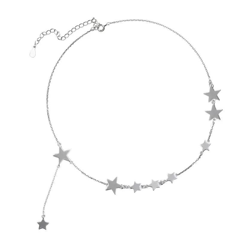 Simple Stars Pendant Tassel Chain Necklace for Women in 925 Sterling Silver
