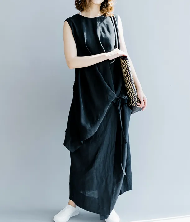 Sleeveless Summer Cotton Linen Irregular Women Dresses QZ200534