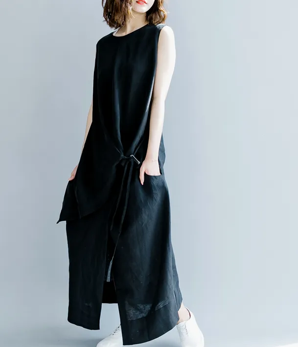 Sleeveless Summer Cotton Linen Irregular Women Dresses QZ200534