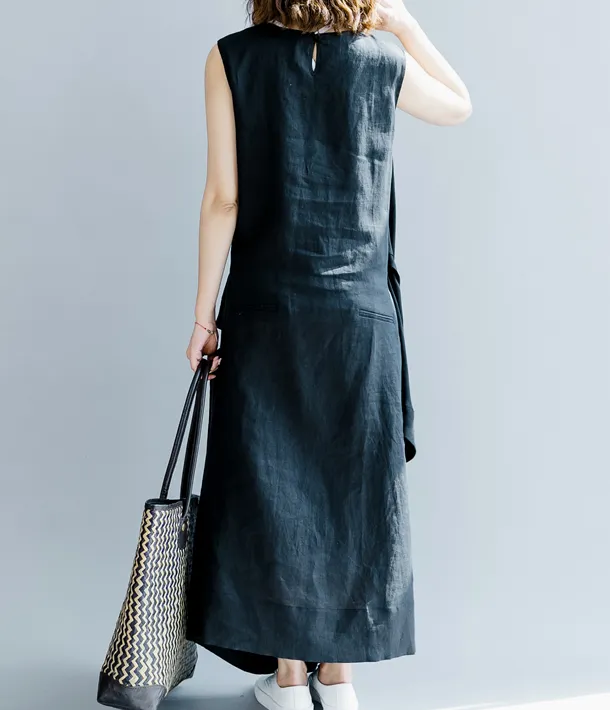 Sleeveless Summer Cotton Linen Irregular Women Dresses QZ200534
