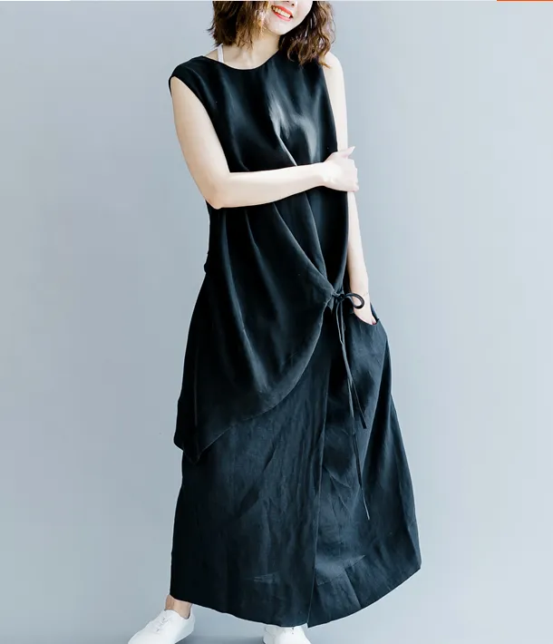 Sleeveless Summer Cotton Linen Irregular Women Dresses QZ200534