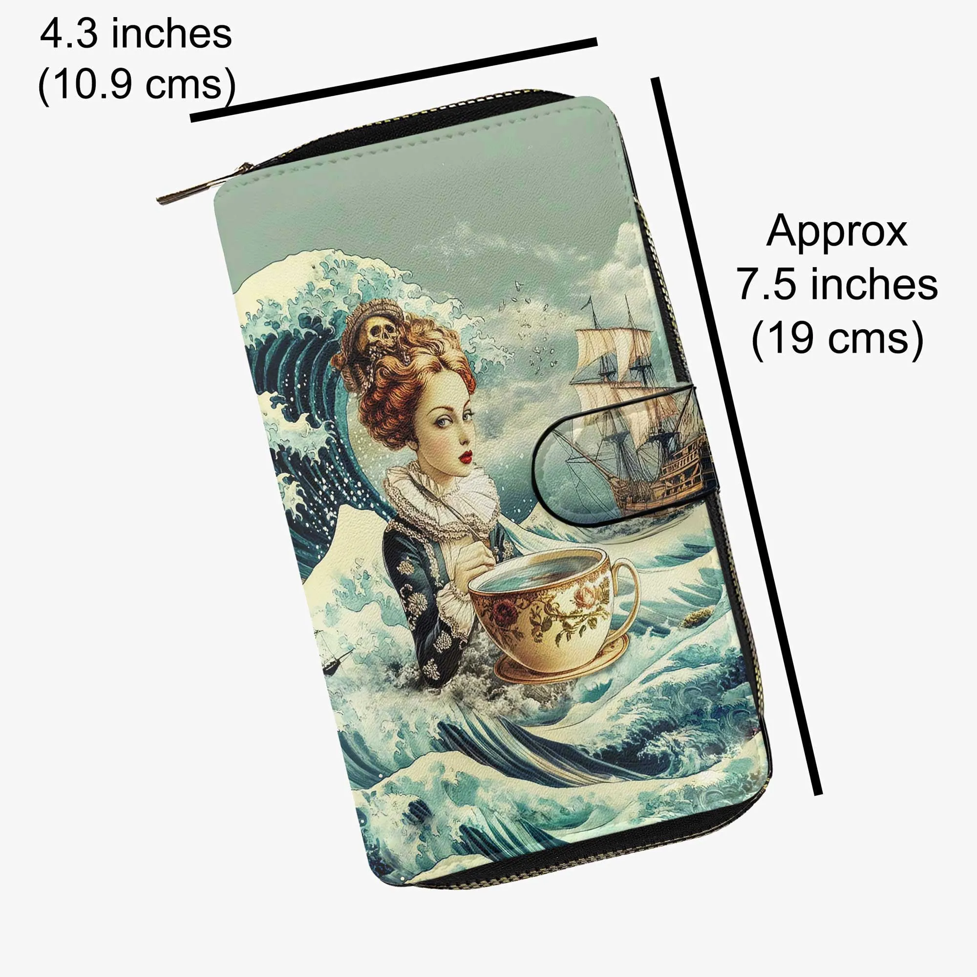 Steampunk Teacups and Great Wave Long Wallet (JPTEA1)