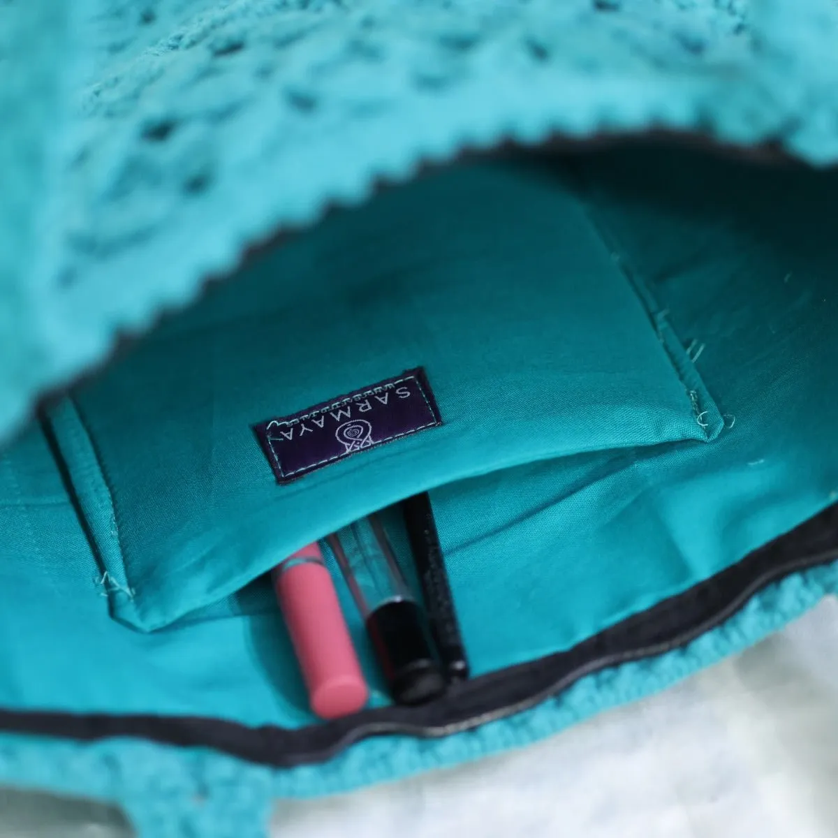Teal Macrame Tote Bag