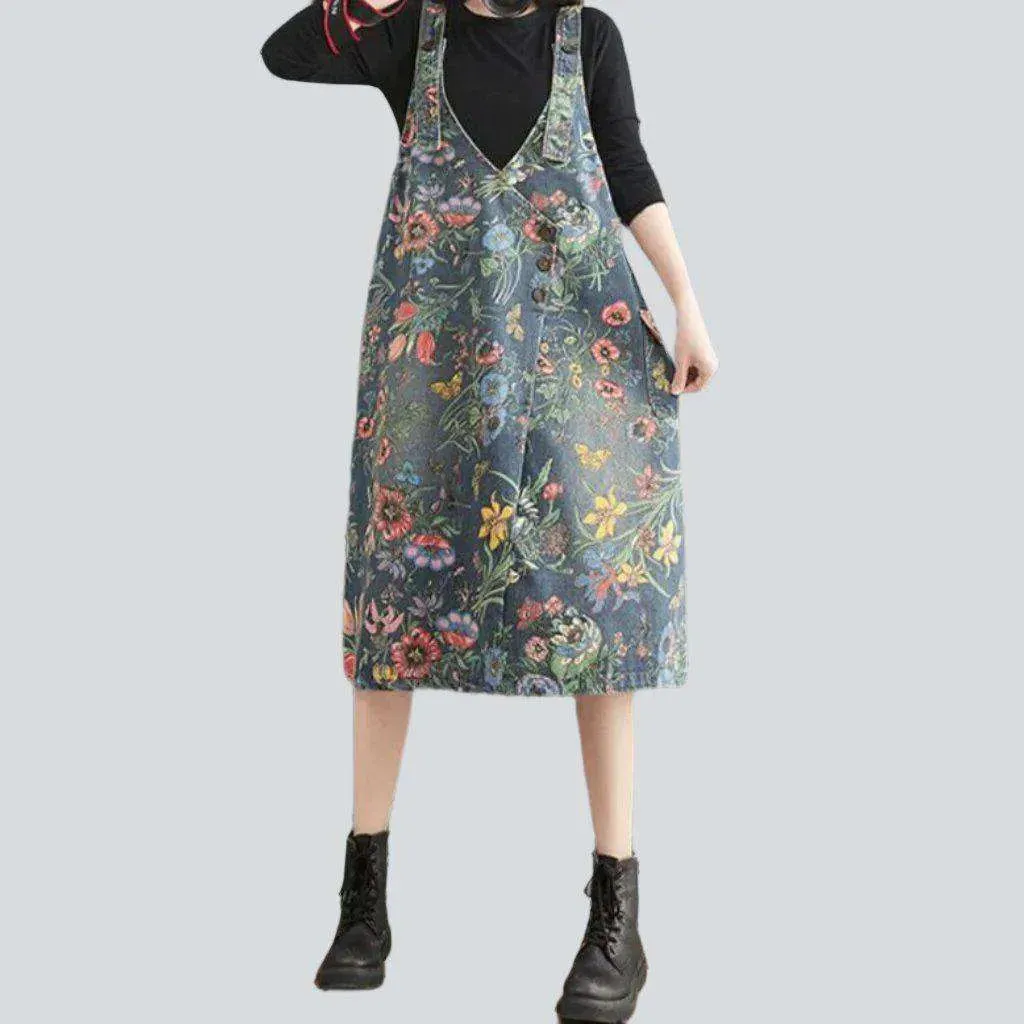 Trendy printed jean dress