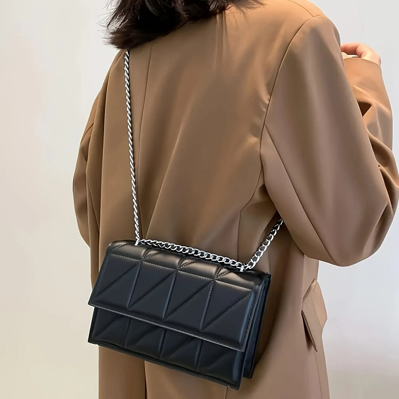 Uakiss Quilted Faux Leather Chic Women's Crossbody Bag with Magnetic Closure and Chain Strap - Minimalist Square Handbag & Purse