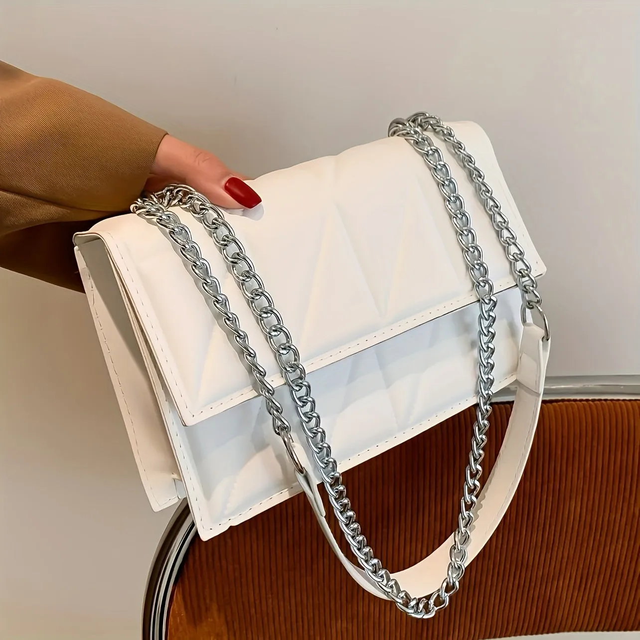 Uakiss Quilted Faux Leather Chic Women's Crossbody Bag with Magnetic Closure and Chain Strap - Minimalist Square Handbag & Purse