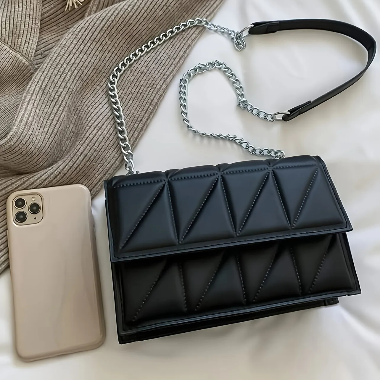 Uakiss Quilted Faux Leather Chic Women's Crossbody Bag with Magnetic Closure and Chain Strap - Minimalist Square Handbag & Purse