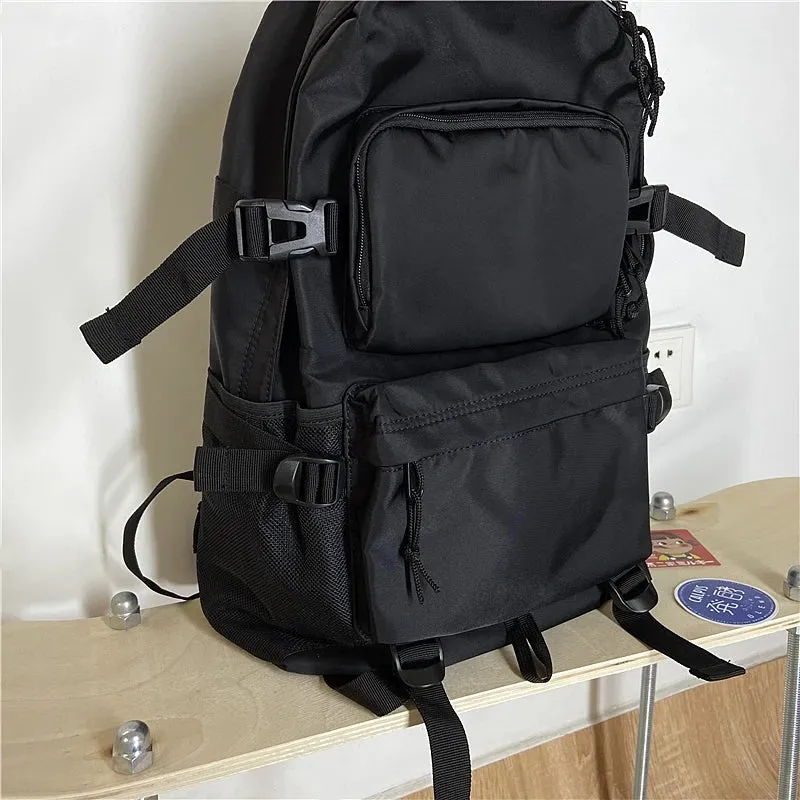 UAKISS  -  Streetwear Pocket Men Nylon Backpack Large Capacity Laptop School Teenager Backpack Causal Black Commuter Travel Men Backpack