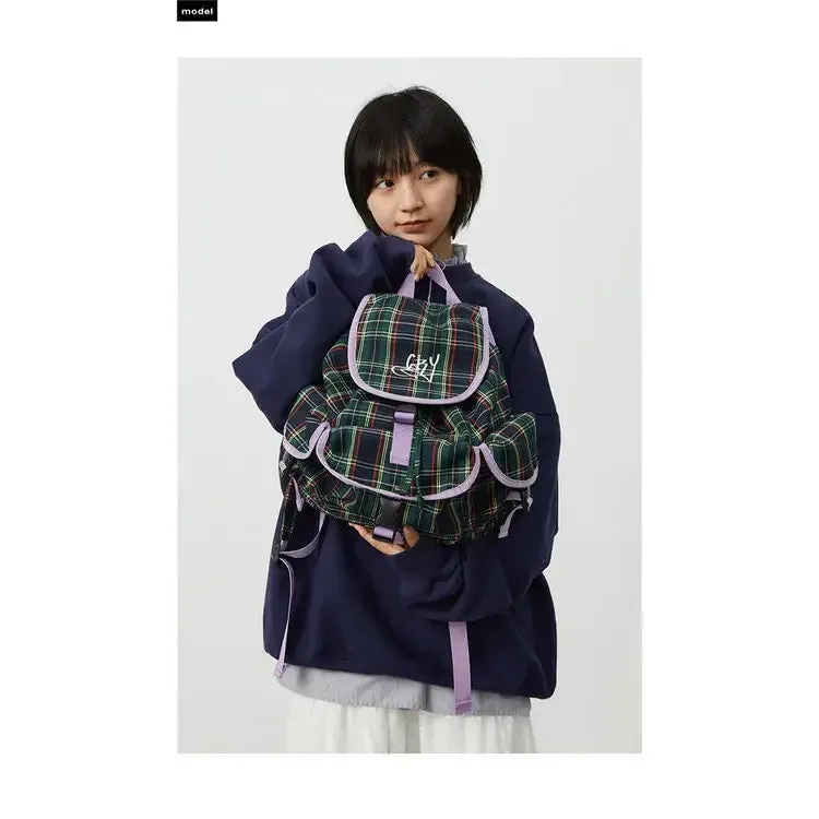 UAKISS  -  Vintage Plaid Pattern Preppy Style School Backpack for College Students Multiple Pockets Commuter Backpack Mochilas Para Mujer