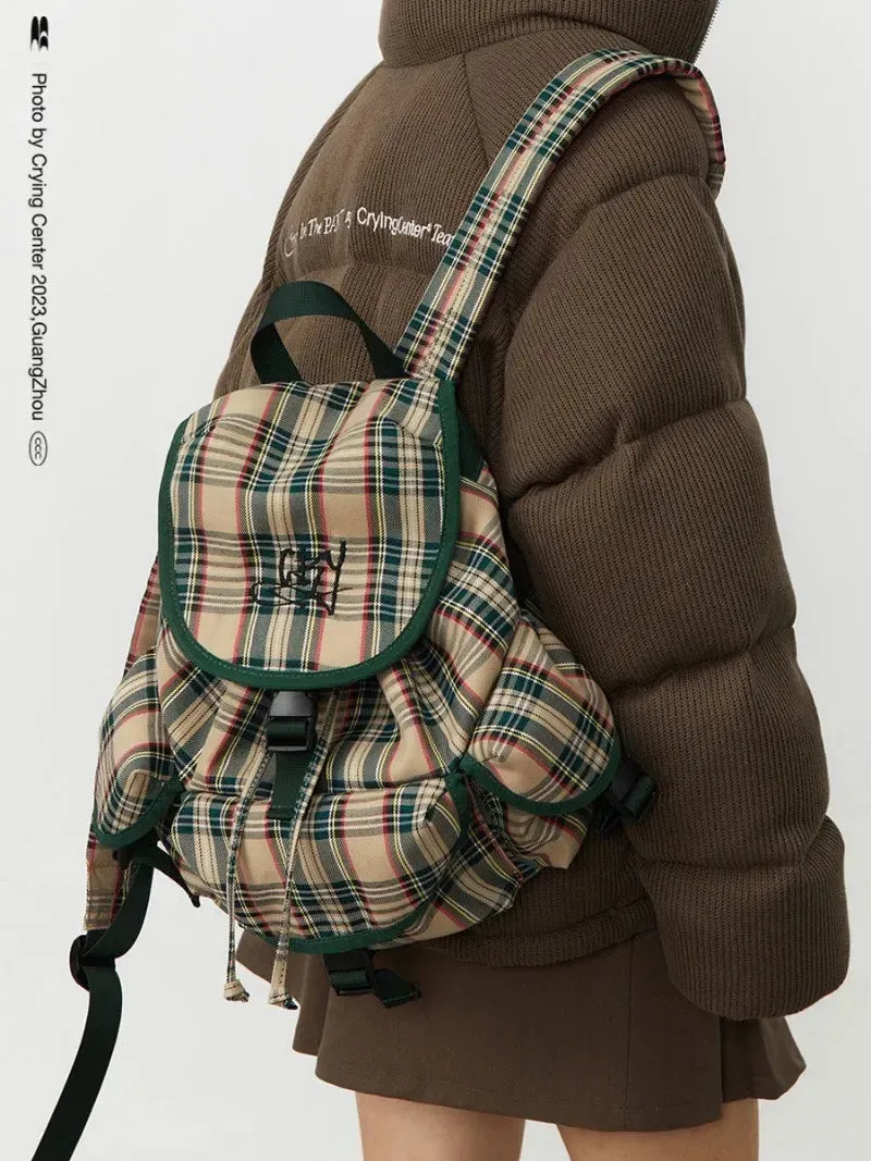 UAKISS  -  Vintage Plaid Pattern Preppy Style School Backpack for College Students Multiple Pockets Commuter Backpack Mochilas Para Mujer