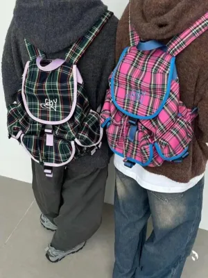UAKISS  -  Vintage Plaid Pattern Preppy Style School Backpack for College Students Multiple Pockets Commuter Backpack Mochilas Para Mujer