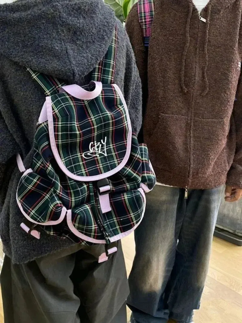 UAKISS  -  Vintage Plaid Pattern Preppy Style School Backpack for College Students Multiple Pockets Commuter Backpack Mochilas Para Mujer