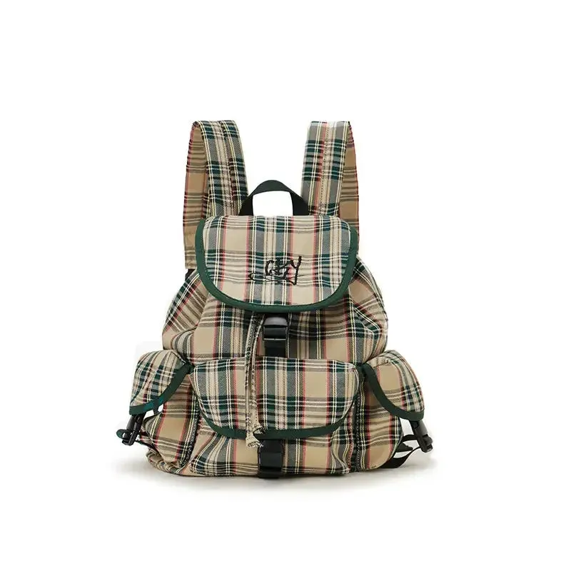 UAKISS  -  Vintage Plaid Pattern Preppy Style School Backpack for College Students Multiple Pockets Commuter Backpack Mochilas Para Mujer