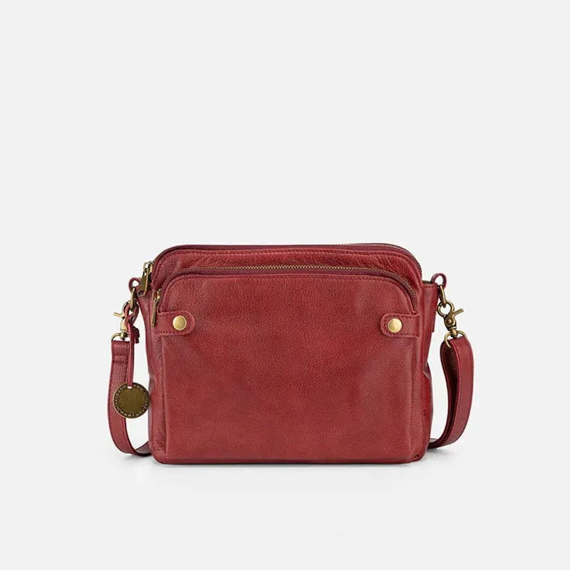 Vintage Three Layer Leather Crossbody Shoulder Bag For Women