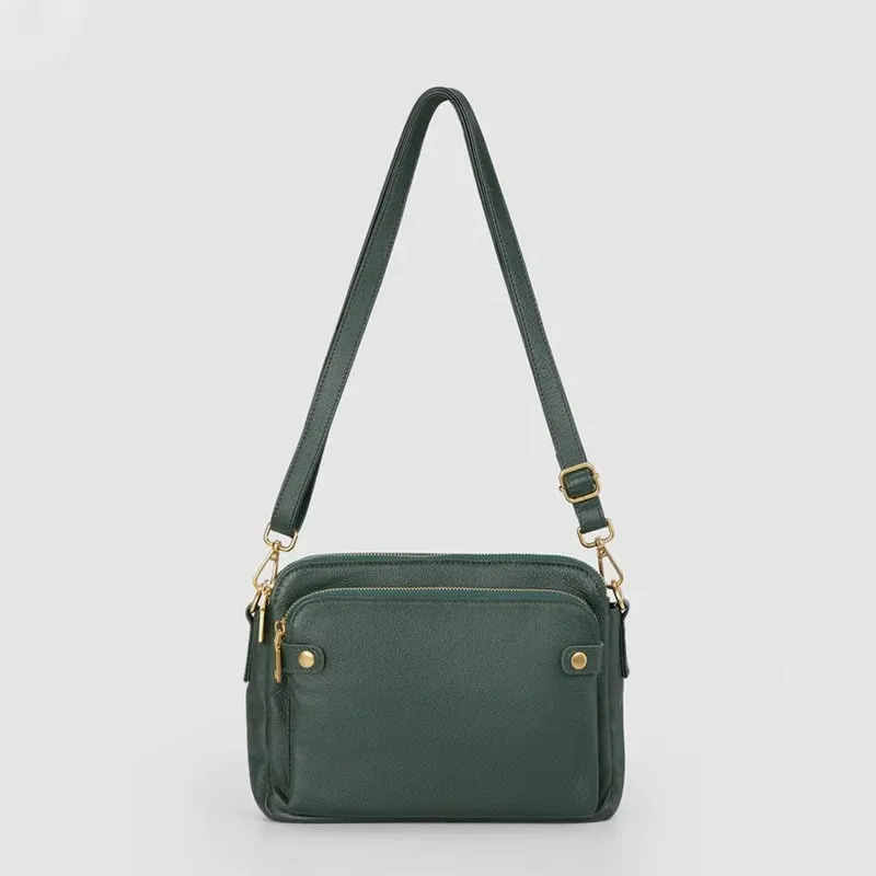 Vintage Three Layer Leather Crossbody Shoulder Bag For Women