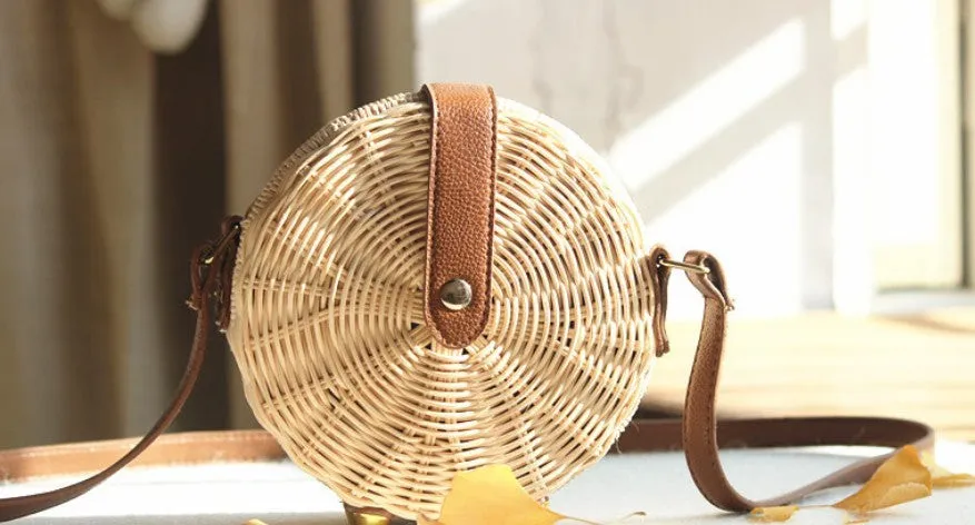 Wicker Straw Round Shoulder Bag