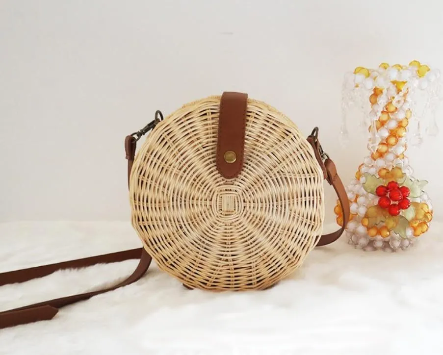 Wicker Straw Round Shoulder Bag
