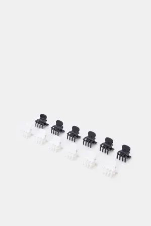 Women Black And White Solid Hair Claw Set (12 Piece)