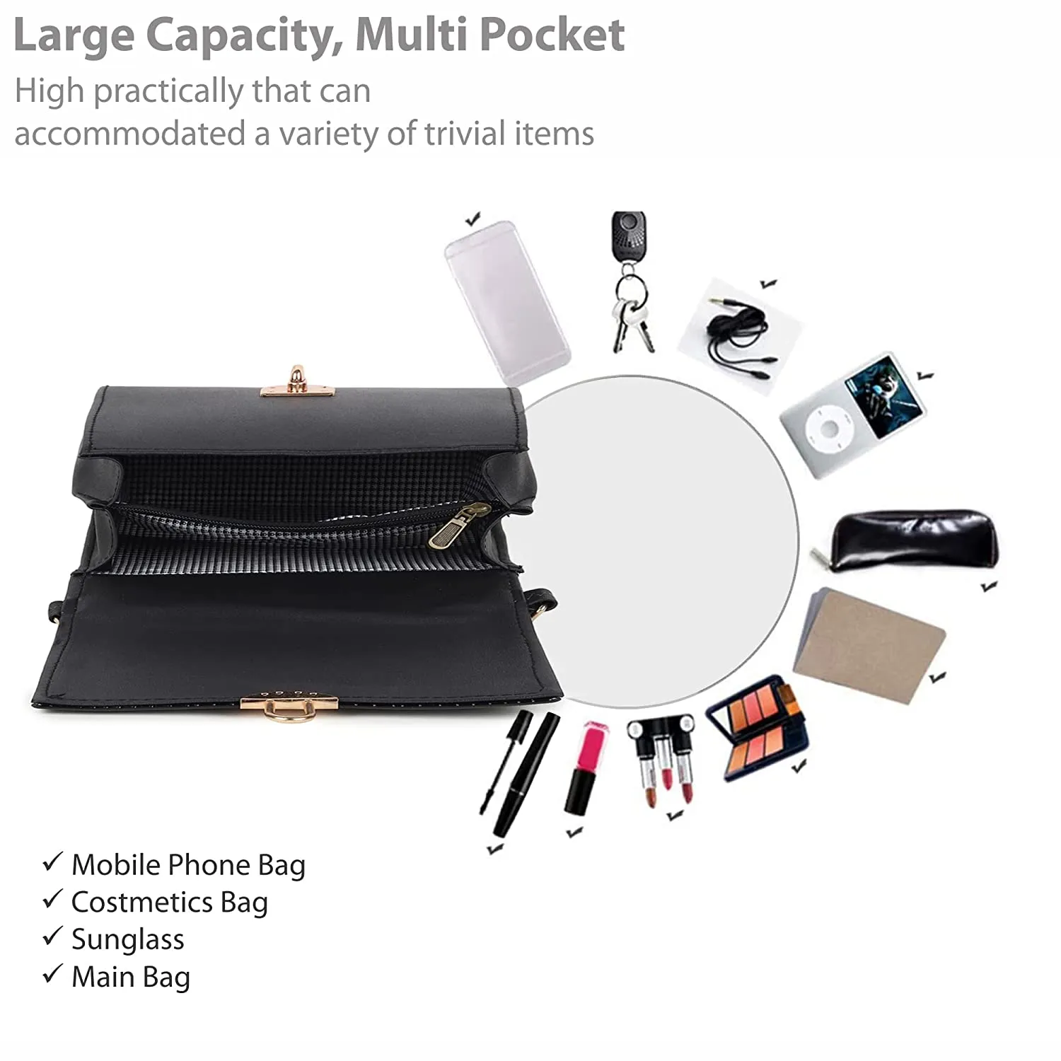 zubstore Classic Black Colour Fashionable Sling Bags